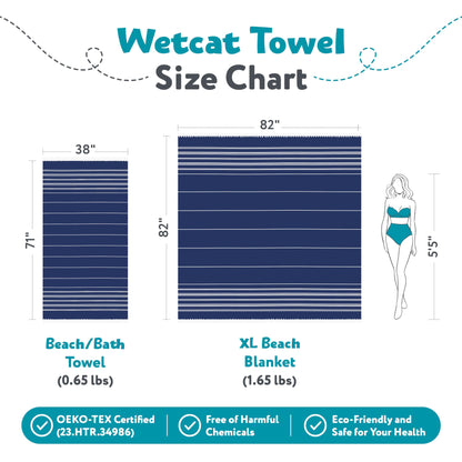 WETCAT Turkish Beach Towel Oversized 38x71 100% Cotton Sand Free Quick Dry Extra Large Light Travel Towel for Adults Beach Accessories Gifts (Blue, Beach Towel (38" x 71"))