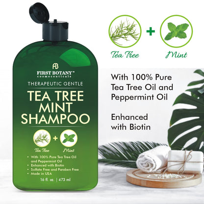 Tea Tree Mint Shampoo and Conditioner - Pure Tea Tree Oil & Peppermint Oil - Fights Hair Loss, Promotes Hair Growth, Fights Dandruff, Lice & Itchy Scalp - for Men and Women Sulfate Free - 16 fl oz x 2