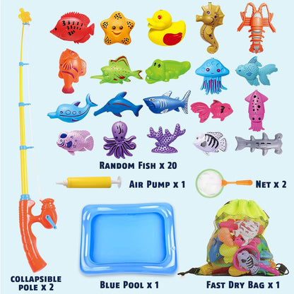 CozyBomB™ Kids Pool Fishing Toys Games | Summer Magnetic Floating Toy Magnet Pole Rod Fish Net Water Table Bathtub Bath Game, Learning Education For age 3 4 5 Boys Girls Toddlers Carnival Party Favors