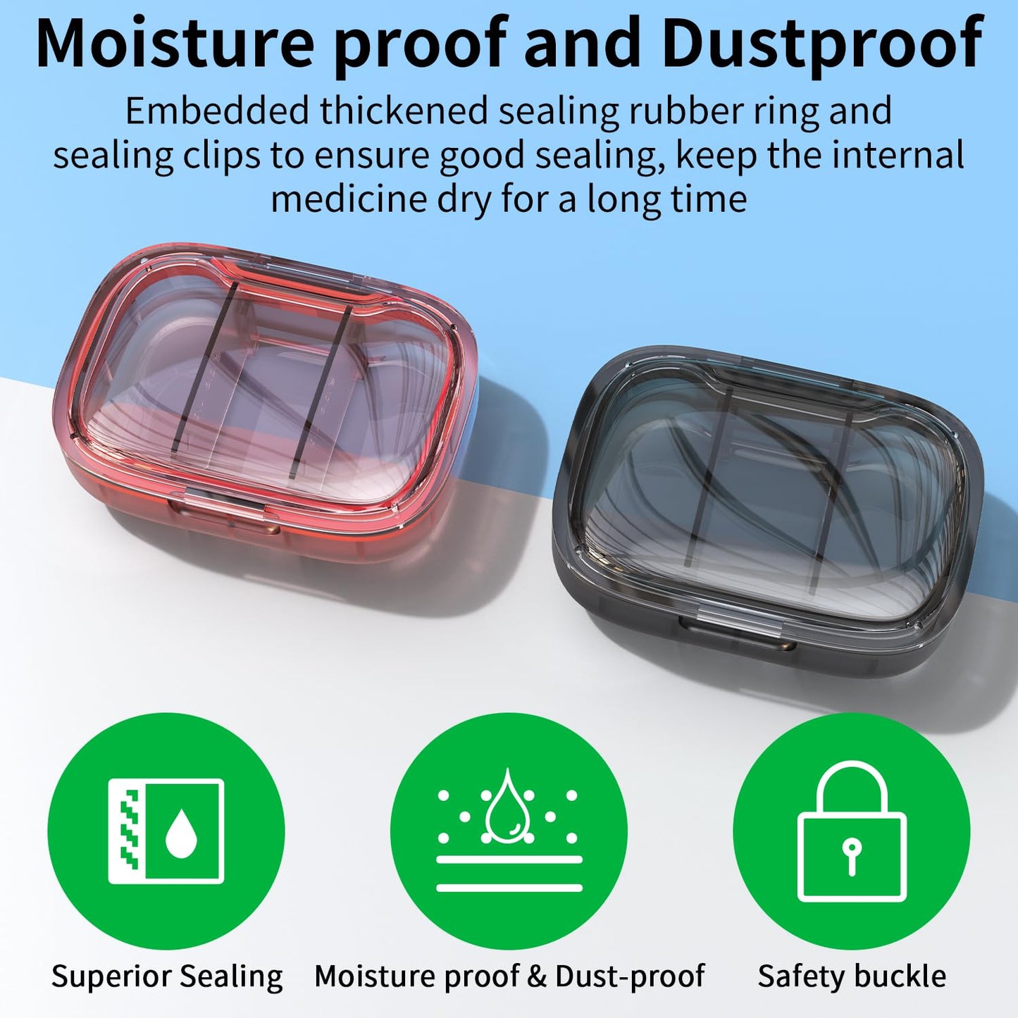 2 Pack 3 Compartment Small Pill Box, Moisture Proof Pill Case, Travel Pill Organizer for Pocket Purse, Daily Portable Medicine Vitamin Box, Fish Oil Box, Supplement Box