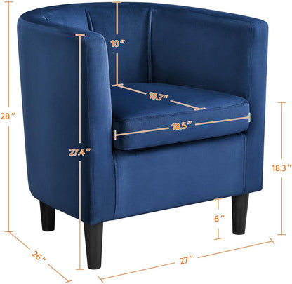 Yaheetech Velvet Accent Chair, Modern and Comfortable Armchairs, Upholstered Barrel Sofa Chair for Living Room Bedroom Waiting Room, Set of 2, Blue