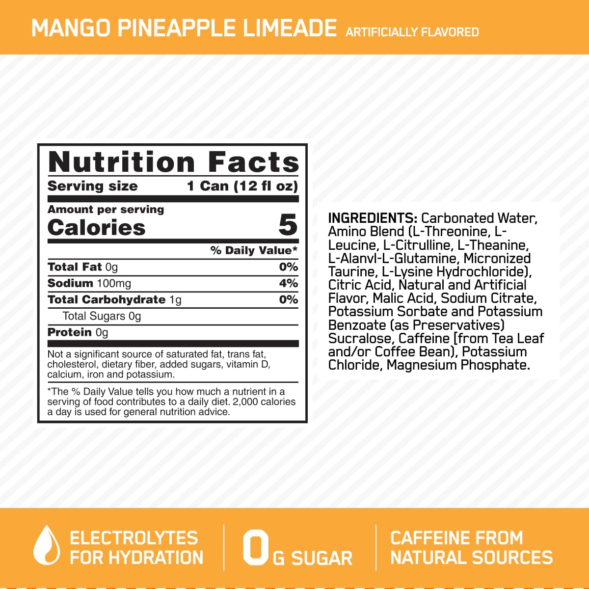 Optimum Nutrition Amino Energy Sparkling Hydration Drink, Electrolytes, Caffeine, Amino Acids, BCAAs, Sugar Free, Juicy Strawberry, 12 Fl Oz, 12 Pack (Packaging May Vary)