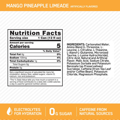 Optimum Nutrition Amino Energy Sparkling Hydration Drink, Electrolytes, Caffeine, Amino Acids, BCAAs, Sugar Free, Juicy Strawberry, 12 Fl Oz, 12 Pack (Packaging May Vary)