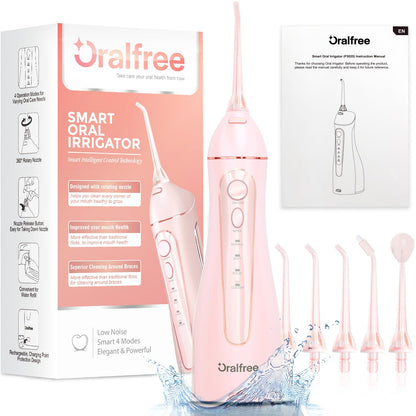 Oralfree Water Dental flosser Teeth Picks - Braces Cordless Oral Irrigator Portable Rechargeable Travel Irrigation Cleaner IPX7 Waterproof Electric Professional Flossing Teeth Cleaning for Home