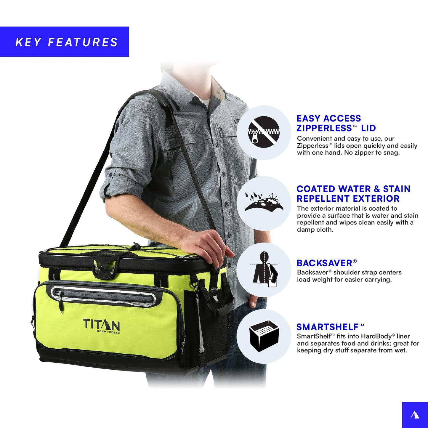 Titan Deep Freeze Cooler Zipperless Hardbody Cooler - Deep Freeze Insulation, HardBody Liner, and SmartShelf