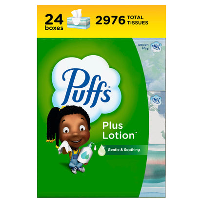 Puffs Plus Lotion Facial Tissue, 1 Family Box, 124 Tissues Per Box