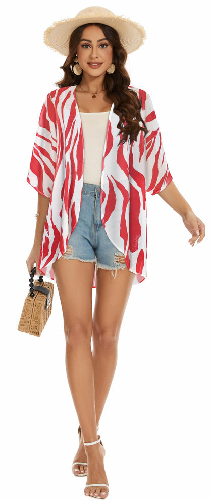 Womens Kimono Beach Cover Up Chiffon Cardigan Floral Tops Loose Capes