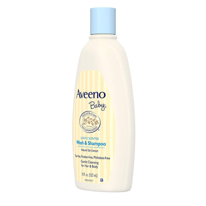 Aveeno Baby Daily Moisture Gentle Bath Wash & Shampoo with Natural Oat Extract, Hypoallergenic, Tear-Free & Paraben-Free Formula For Sensitive Hair & Skin, Lightly Scented, 33 fl. oz