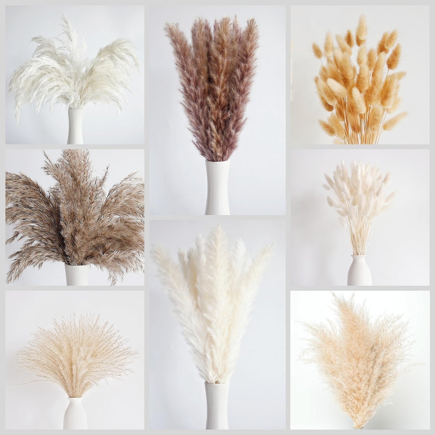 110 PCS Dried Pampas Grass Bouquet, Boho Table Decor, Bunny Tails Dried Flowers, Brown Pompas, White Pampas Grass for Wedding, Home, Rustic Party, Baby Shower Decorations