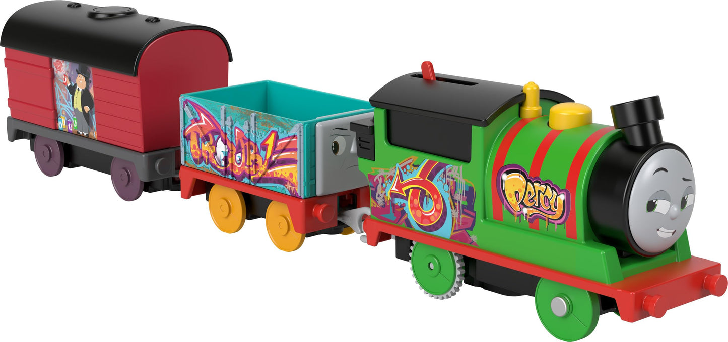 Thomas & Friends Motorized Toy Train Graffiti James Battery-Powered Engine with Tender & Cargo Car for Pretend Play Preschool Kids Ages 3+ Years