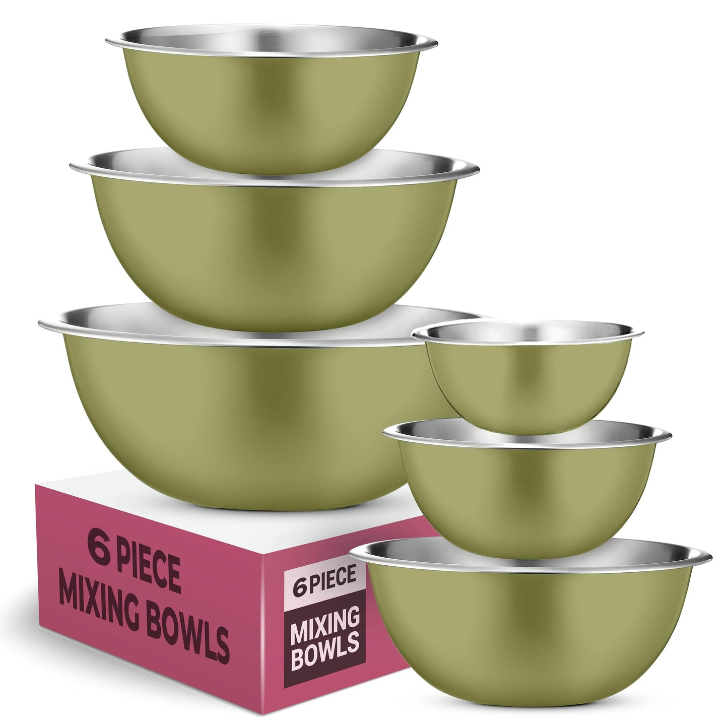 FineDine Stainless Steel Mixing Bowls Set for Kitchen, Dishwasher Safe Nesting Bowls for Cooking, Baking, Meal Prepping