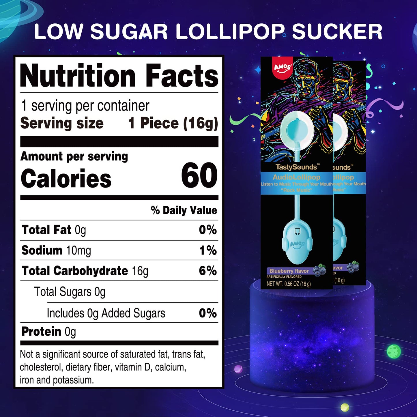 Music Lollipop Suckers,AMOS Audio Lollipop Sugar Free, Singing Lollipop Individually Wrapped, Novelty Gift for Mothers Day (Blueberry, Pack of 1)