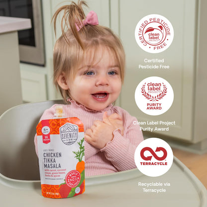 Serenity Kids 6+ Months Baby Food Pouches Puree Made With Ethically Sourced Meats & Organic Veggies | 3.5 Ounce BPA-Free Pouch | Meats + Herbs Variety Pack | 6 Count