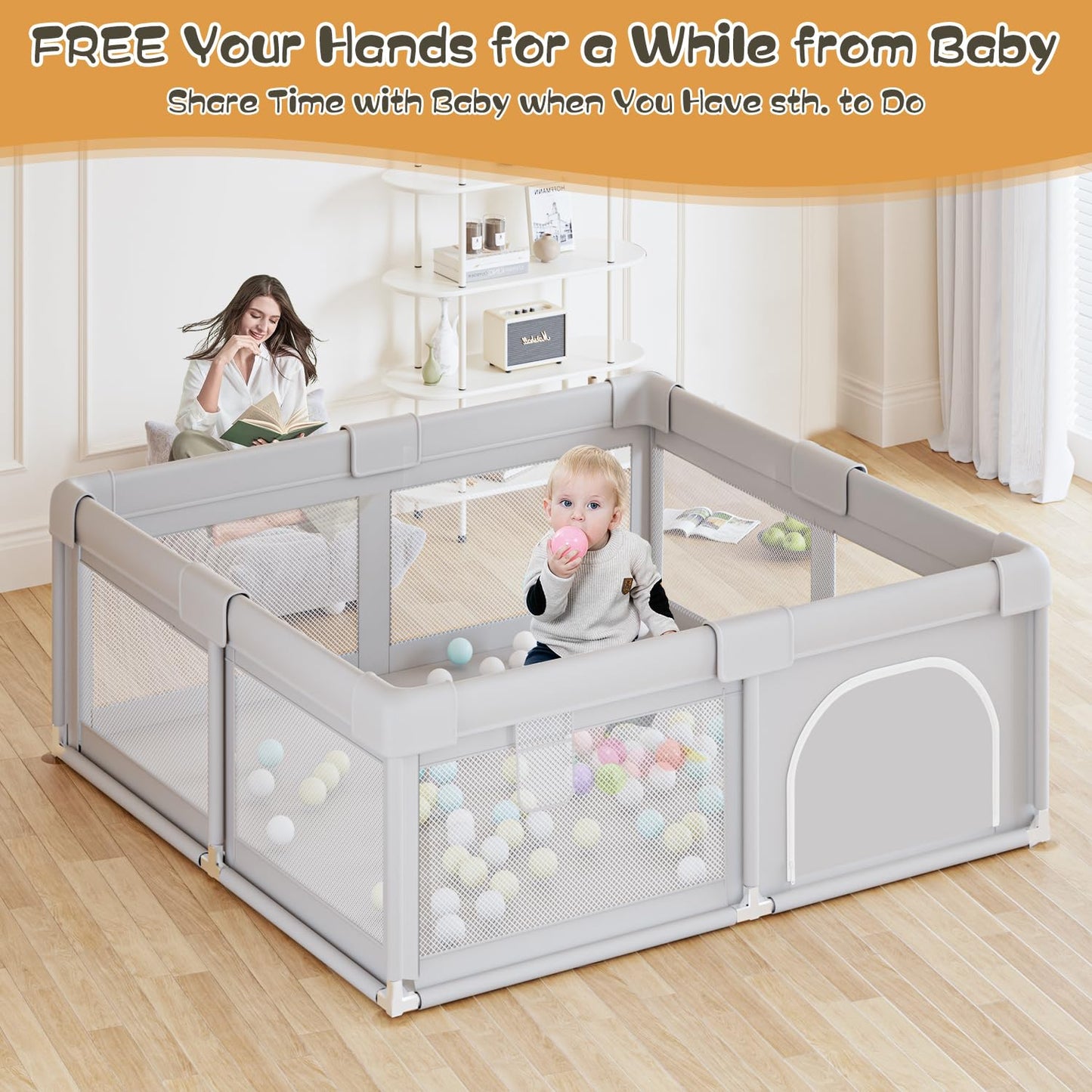 Baby Playpen Play Pens for Babies and Toddlers Baby Fence Baby Play Yards for Indoor & Outdoor with Breathable Mesh Anti-Fall Playpen