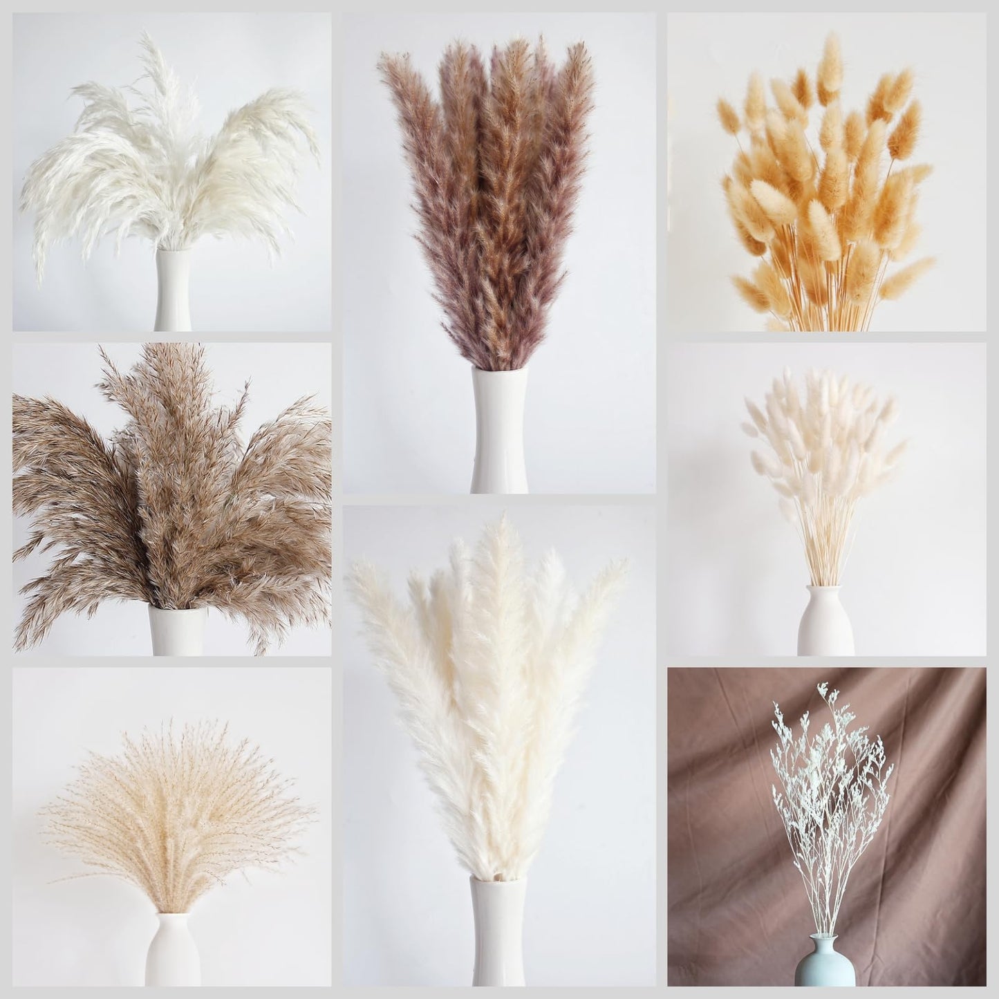 110 PCS Dried Pampas Grass Bouquet, Boho Table Decor, Bunny Tails Dried Flowers, Brown Pompas, White Pampas Grass for Wedding, Home, Rustic Party, Baby Shower Decorations