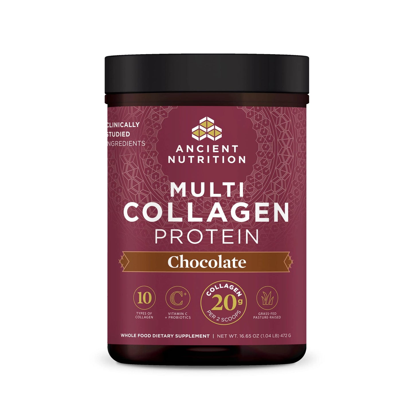 Ancient Nutrition Hydrolyzed Collagen Peptides Powder with Probiotics, Chocolate Multi Collagen Protein for Women and Men with Vitamin C, 24 Servings, Supports Skin and Nails, Gut Health, 10oz