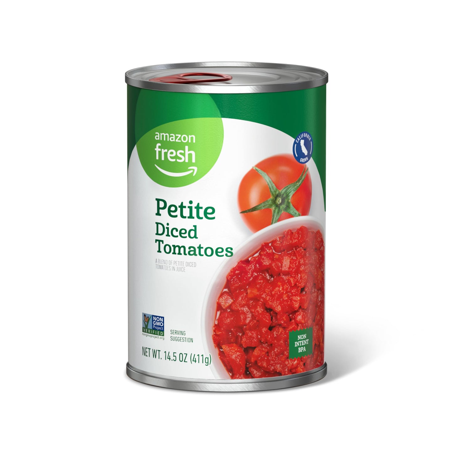 Amazon Fresh, Petite Diced Canned Tomatoes, 14.5 Oz (Previously Happy Belly, Packaging May Vary)