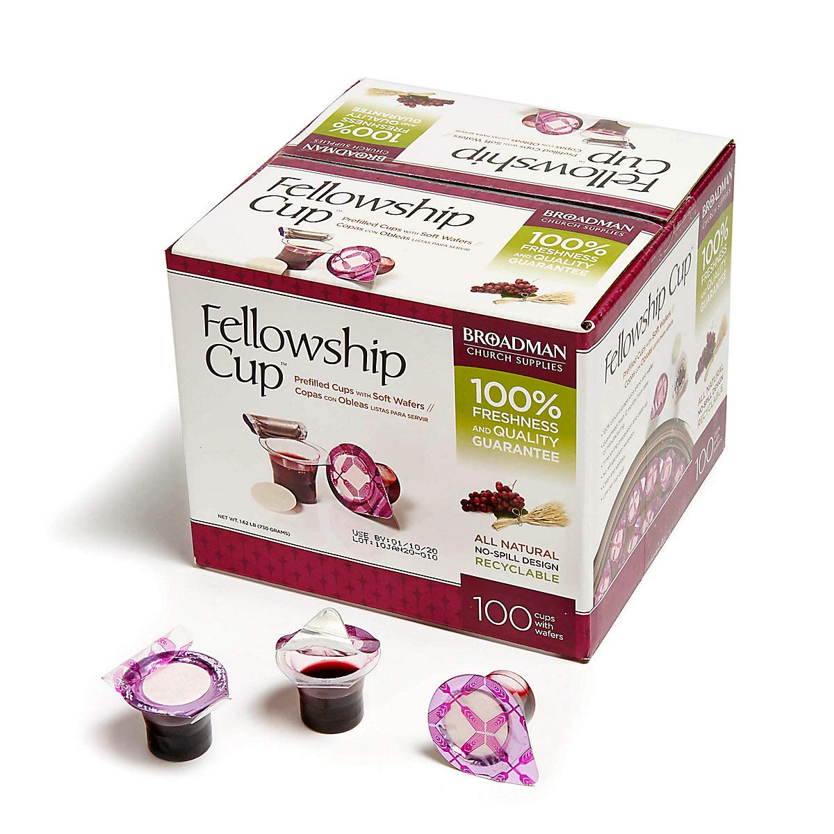 BROADMAN CHURCH SUPPLIES Pre-filled Communion Fellowship Cup, Juice and Wafer Set, 100 Count