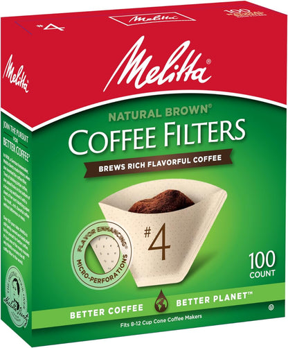 Melitta #4 Cone Coffee Filters, Unbleached Natural Brown, 100 Count (Pack of 6) 600 Total Filters Count - Packaging May Vary