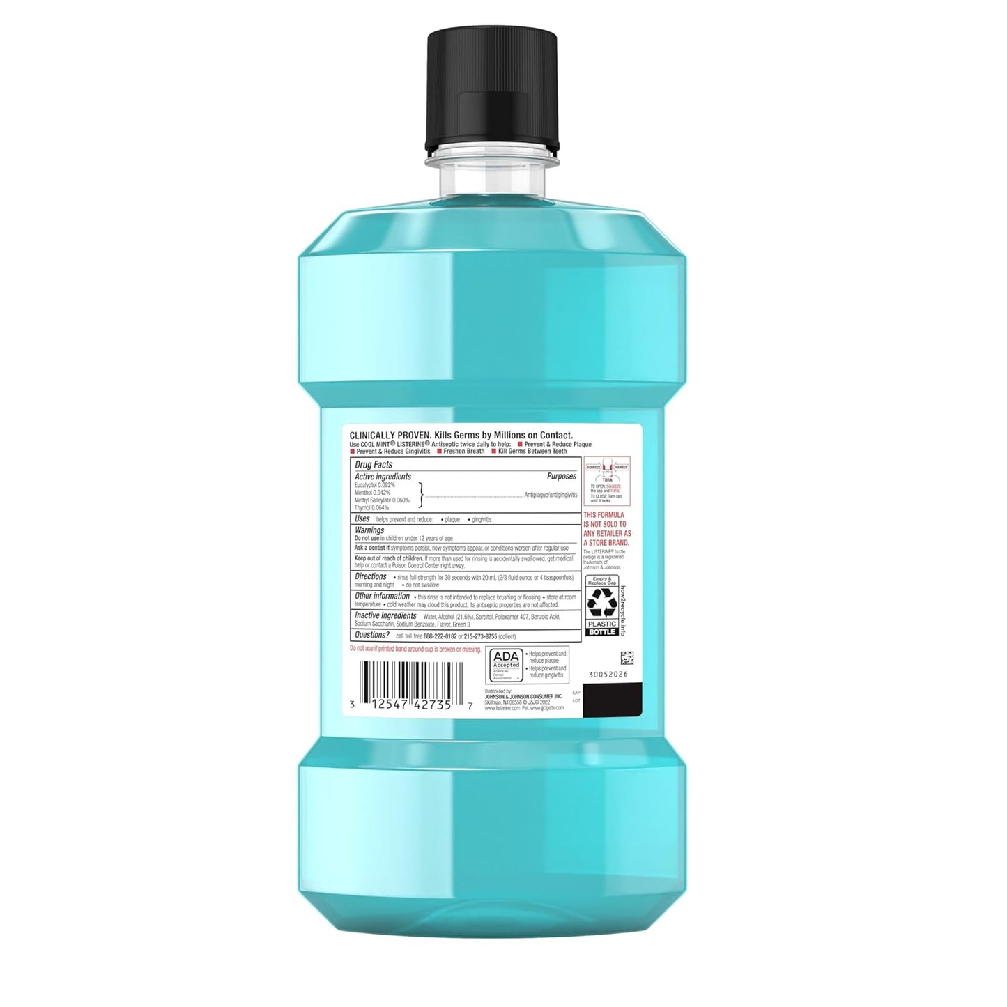 Listerine Cool Mint Mouthwash, Kills 99.9% of Germs That Cause Bad Breath, Plaque and Gingivitis, Antiseptic, Cool Mint Flavor, 1 L (Pack of 2)