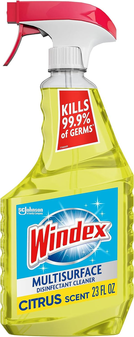 Windex Multisurface Cleaner and Disinfectant Spray, Kills 99.9% of Germs, Viruses and Bacteria, Citrus Fresh Scent, 23 Fl Oz