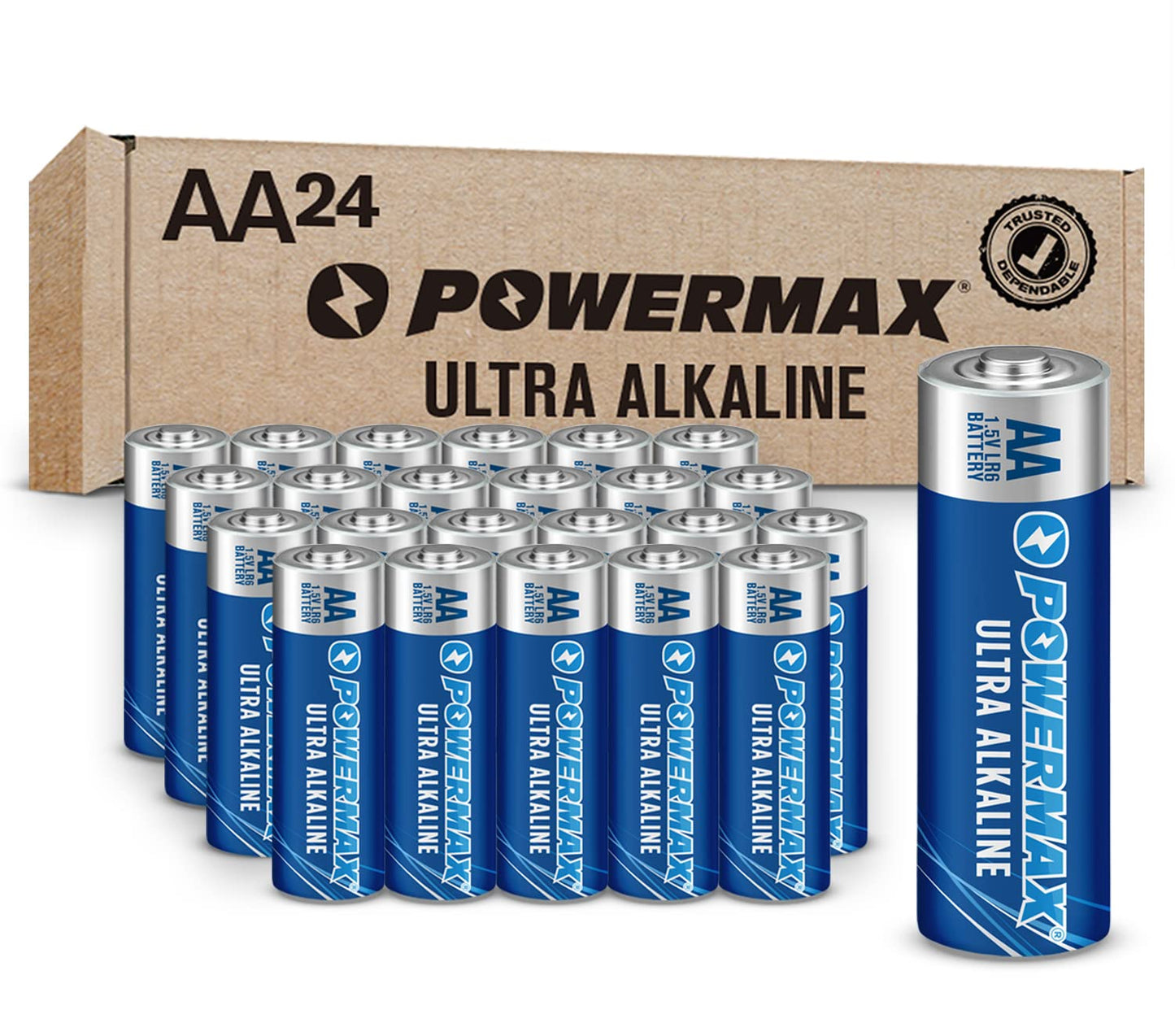 Powermax 24-Count AA Batteries, Ultra Long Lasting Alkaline Battery, 10-Year Shelf Life, Reclosable Packaging