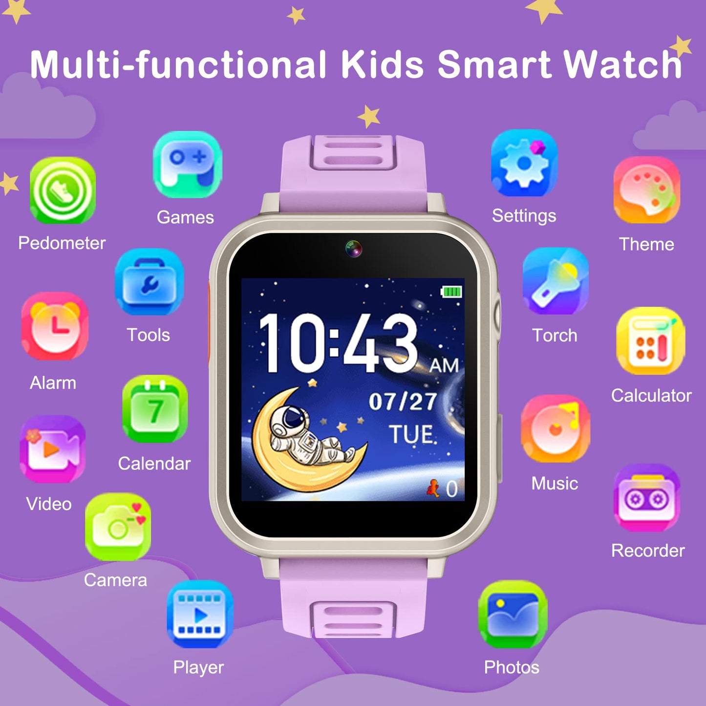 Phyulls Smart Watch for Kids with 24 Games Alarm Clock, Touchscreen, Calendaring Camera Music Player Time Display Video & Audio Recording, Toys for 3-12 Years Old Boys Toddler