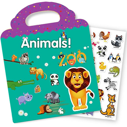 Portable Jelly Quiet Busy Sticker Book, Animal Reusable Sticker Books for Kids, Toddler Sticker Activity Book Preschool Learning Activities Educational Toys for Girls Boys Ages 3+ Birthday Gifts