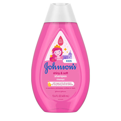 Johnson's Baby Shiny Soft TearFree Kids' Shampoo with Argan Oil Silk Proteins Paraben Sulfate DyeFree Formula Hypoallergenic Gentle for Toddler's Hair, 13.6 Fl Oz