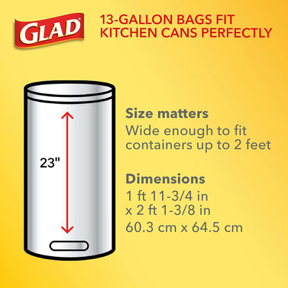 Glad Trash Bags, ForceFlex Tall Kitchen Drawstring Garbage Bags, Fresh Clean, 13 Gal, 40 Ct (Package May Vary)