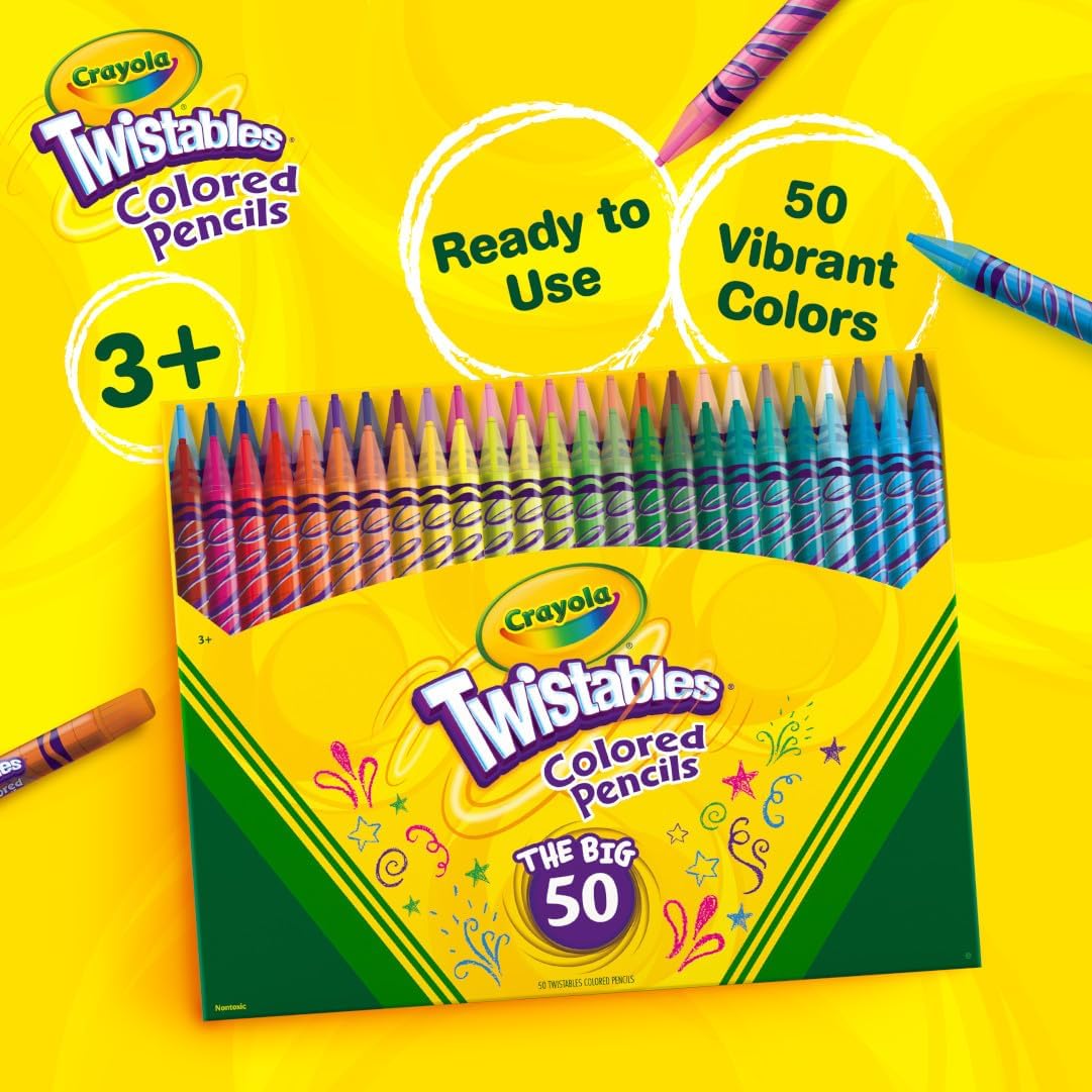 Crayola Twistables Colored Pencil Set (50ct), No Sharpen Colored Pencils For Kids, Kids Art Supplies for Back to School, 4+ [Amazon Exclusive]