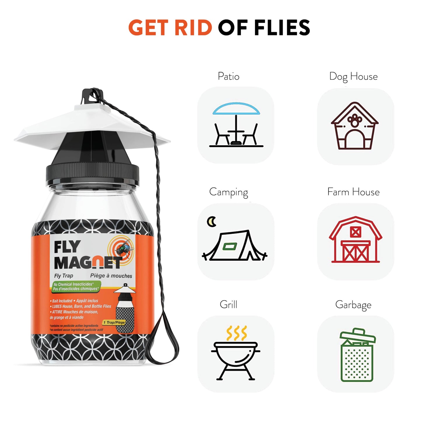 Outdoor Fly Trap Fly Traps Outdoor with Dissolvable Non-Toxic Bait - Fly Repellent for Outdoor Use Only - Controls Flies for Patios, Barns, Ranches Etc. Hanging Fly Traps with Tie Included