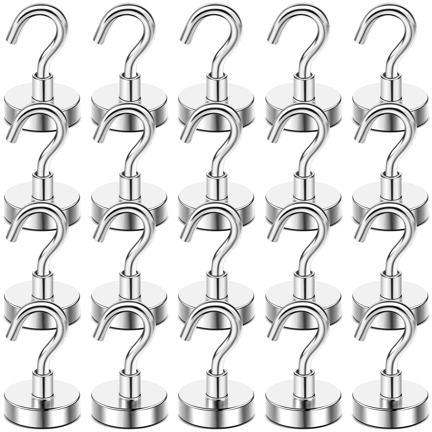 DIYMAG Magnetic Hooks, 30lbs+ Heavy Duty Magnetic Hooks Cruise for Hanging, Super Strong Magnet Hooks for Cruise Cabin, Refrigerator, Classroom, Magnetic Metal Hooks for Grill (Sliver, Pack of 20)