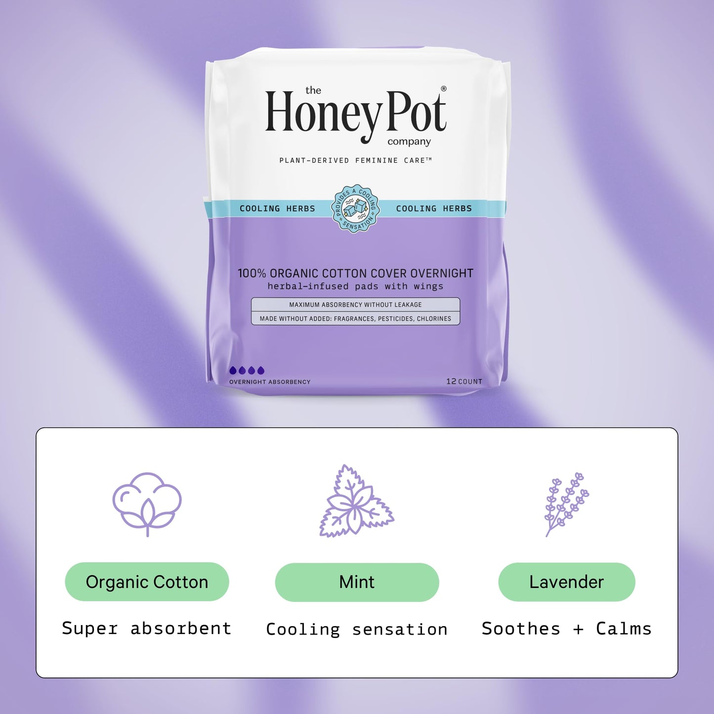 The Honey Pot Company - Herbal Postpartum Pads w/Wings - Infused w/Essential Oils for Cooling Effect, Organic Cotton Cover, & Ultra-Absorbent - Postpartum Essentials to fill your Postpartum Kit - 12ct