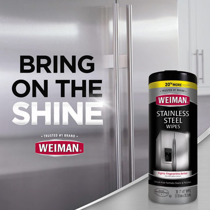 Weiman Stainless Steel Cleaner and Polish Wipes Bundle with Microfiber Cloth-Removes Fingerprints, Water Marks and Grease from Appliances - Works Great on Refrigerators, Ovens, and Grills