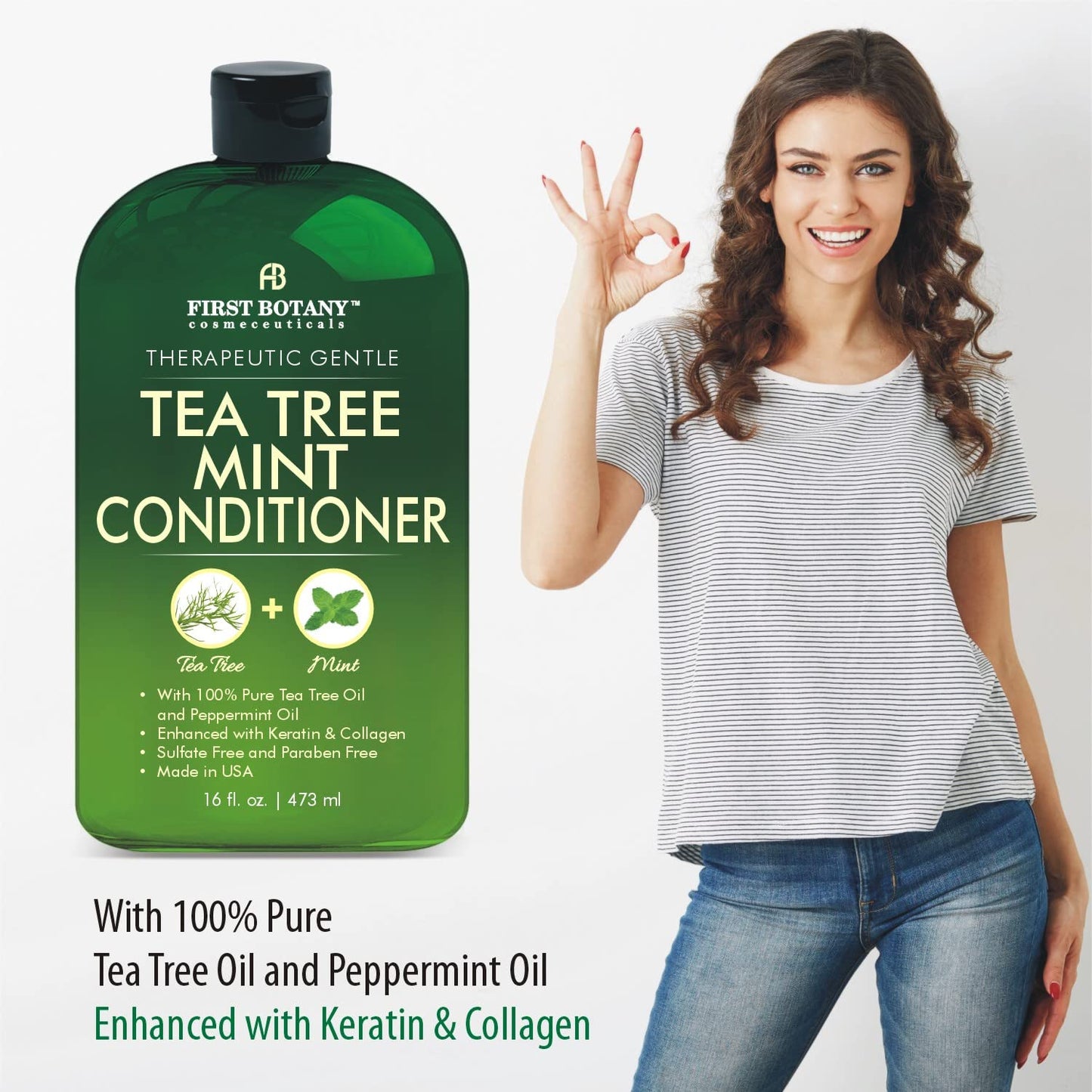 Tea Tree Mint Shampoo and Conditioner - Pure Tea Tree Oil & Peppermint Oil - Fights Hair Loss, Promotes Hair Growth, Fights Dandruff, Lice & Itchy Scalp - for Men and Women Sulfate Free - 16 fl oz x 2