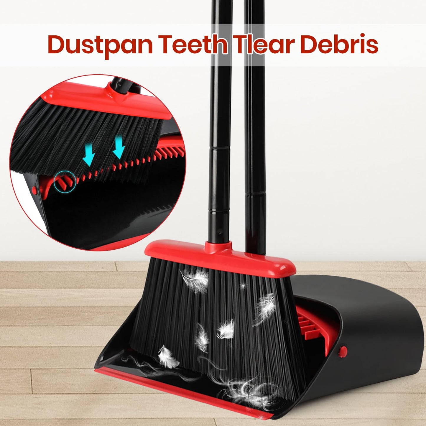 TreeLen Broom and Dustpan Set with 52" Long Handle for Home Kitchen Room Office Lobby Floor Use Upright Stand Up Stand Up Broom with Dustpan Combo