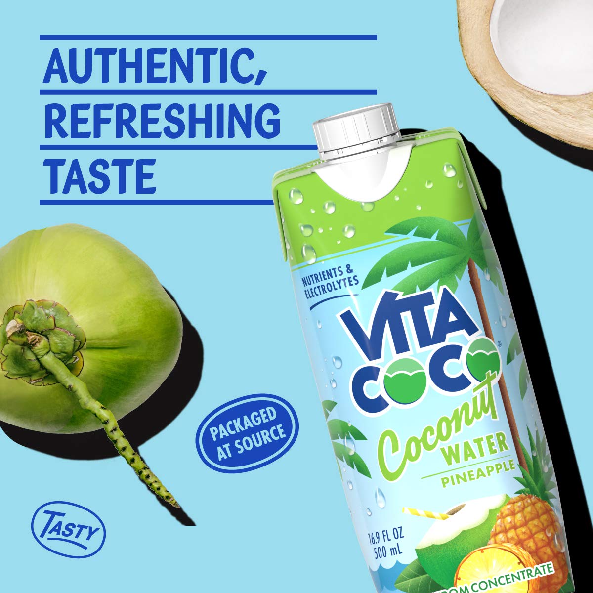 Vita Coco Coconut Water Naturally Hydrating Electrolyte Drink Smart Alternative to Coffee Soda and Sports Drinks Gluten Free, Pineapple, 16.9 Fl Oz (Pack of 12), 202.8 Fl Oz