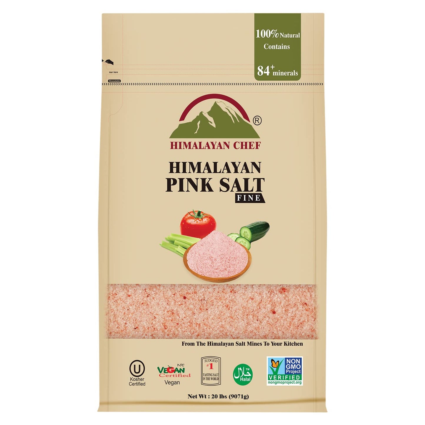 Himalayan Chef Pink Himalayan Salt, Fine Grain - 1 lbs (1 Pound Bag)