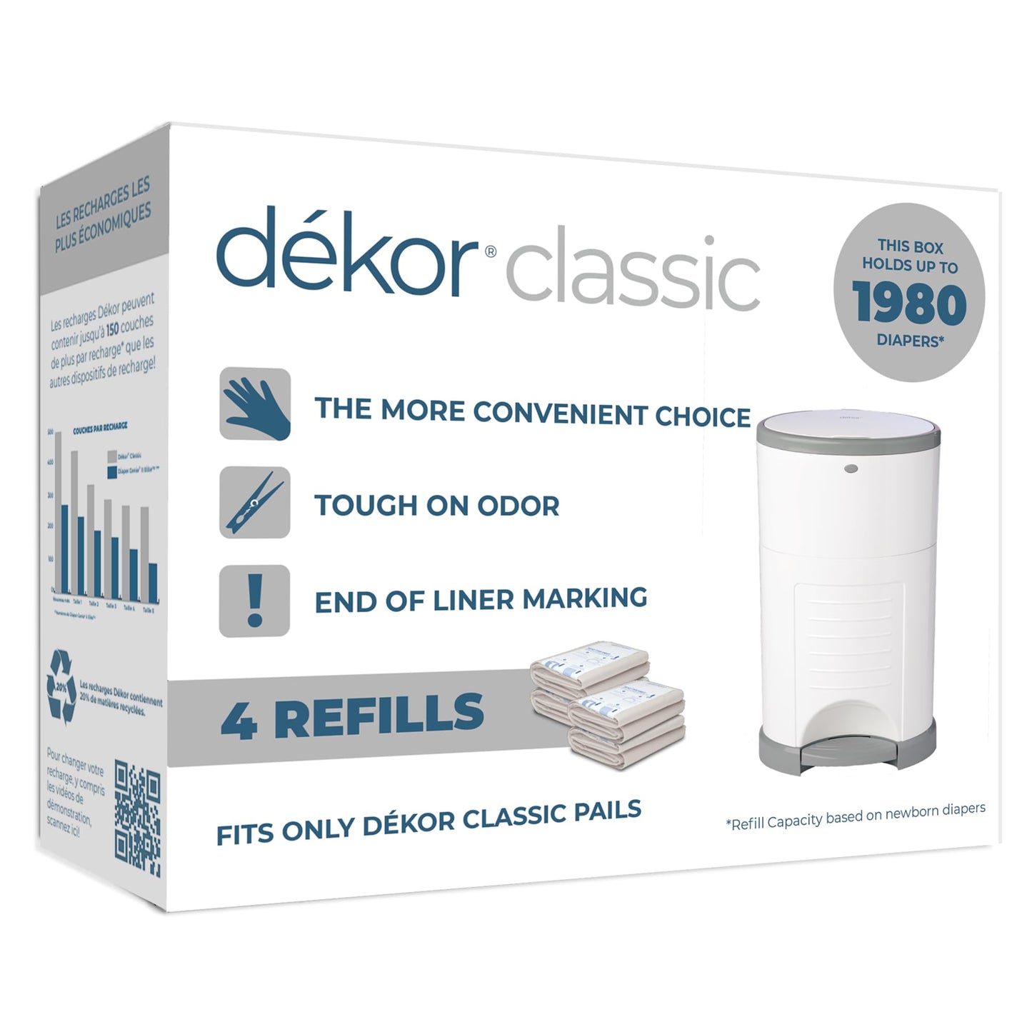 Diaper Dekor Classic Diaper Pail Refills, Most Economical Refill System | Quick & Easy to Replace | No Preset Bag Size Use Only What You Need | Exclusive End-of-Liner Marking, Multicolor