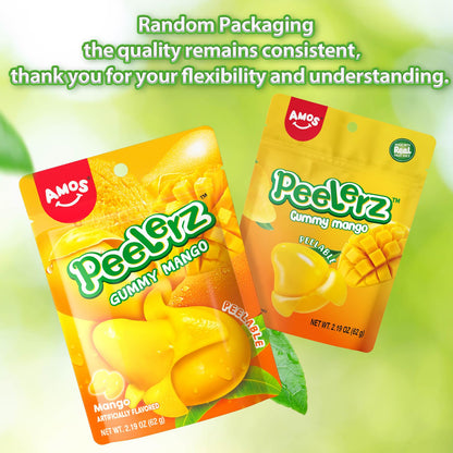 Amos Peelable Mango Candy, Peelerz Gummy Mango Peeling Candy,Resealable 2.19oz Bag (Pack of 3)