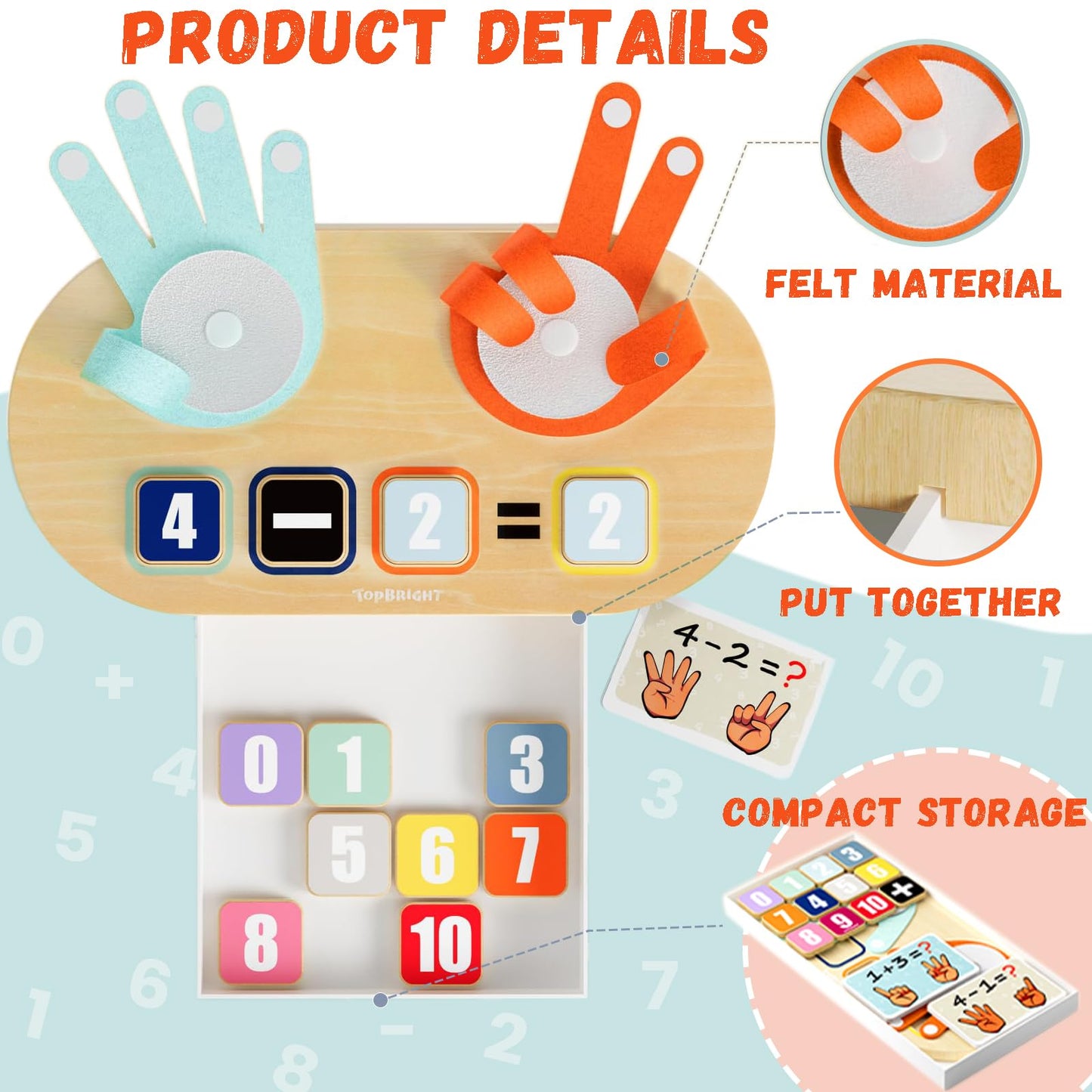 TOP BRIGHT Kids Math Manipulatives Homeschool Supplies, Learning Toys for Toddlers 2-4 Years, Math Game Number Blocks Montessori Toys for 3 4 5 Year Old Boys Girls Preschool Kindergarten