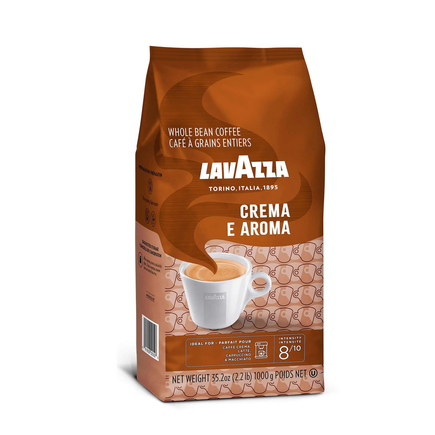 Lavazza Crema E Aroma Whole Bean Coffee Blend, 2.2-Pound Bag , Balanced medium roast with an intense, earthy flavor and long lasting crema, Non-GMO