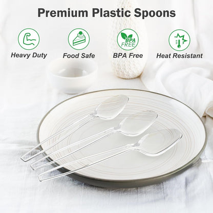 360 Count Clear Plastic Spoons Disposable, BPA-Free, Heat Resistant, Solid and Durable Disposable Spoons Heavy Duty Bulk, Premium Spoons plastic disposable for Party Supply