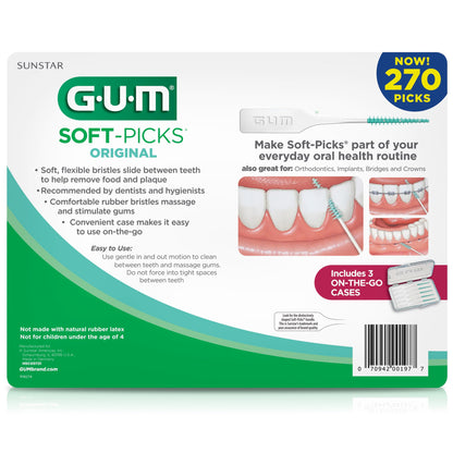 GUM Soft-Picks Original, Easy to Use Dental Picks for Teeth Cleaning and Gum Health, Disposable Interdental Brushes with Convenient Carry Case, Dentist Recommended Dental Picks, 270ct