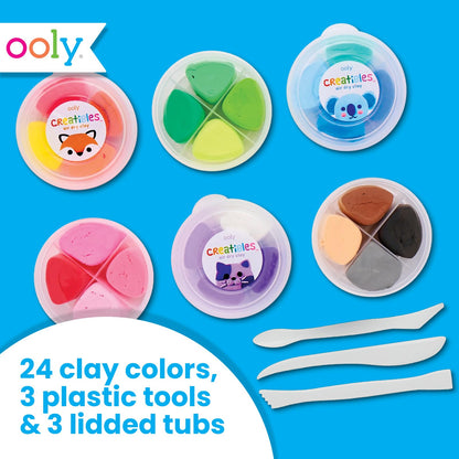 OOLY Creatibles, 24 Colors Air Dry Clay Kit for Kids Craft, Modeling Clay with 3 Shaping Tools, Craft Supplies & Materials, Airdry Clay DIY Art Set for Kids Ages 6 and Up