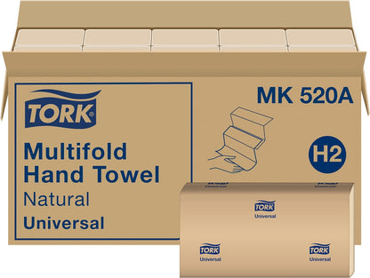 Tork Multifold Hand Towel Natural H2, Universal, 100% Recycled Fibers, 16 x 250 Sheets, MK520A