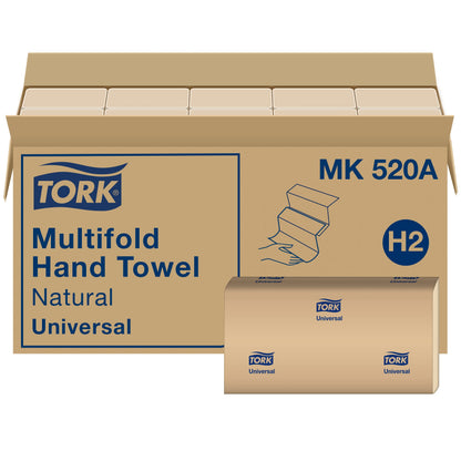 Tork Multifold Hand Towel Natural H2, Universal, 100% Recycled Fibers, 16 x 250 Sheets, MK520A