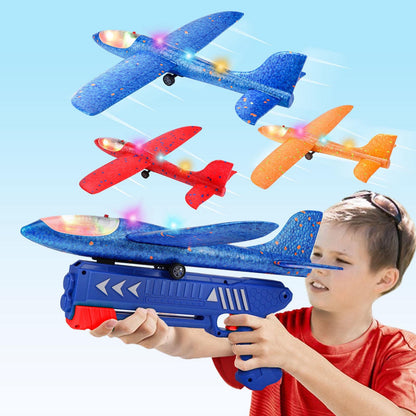 3 Pack Dinosaur Airplane Launcher Toys for Kids, Foam Airplanes for Kids Boys Toys with Stickers, Outdoor Flying Toys Birthday Gifts for 4 5 6 7 8 9 10 12 Year Old Boys Girls.