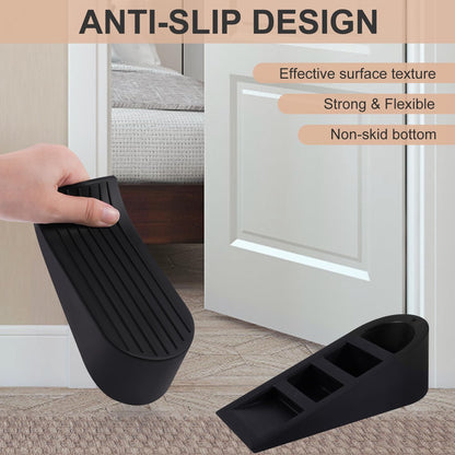 Door Stoppers for Bottom of Door on Floor, Premium Rubber Door Stopper Wedge, Floor Sturdy Stackable Door Stops for Carpet Heavy Duty Door, Door Gaps (Black, 2 Pack)